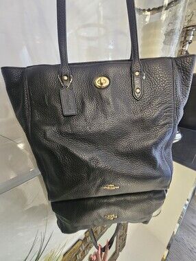 Coach Town Bag  Black Pebbled Leather Tote Bag